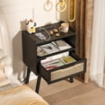 thumbnail image 6 of LELELINKY Rattan Nightstand with Charging Station, Boho Bedside Table with Handmade Drawer & Open Shelf for Bedroom, Black New, 6 of 7