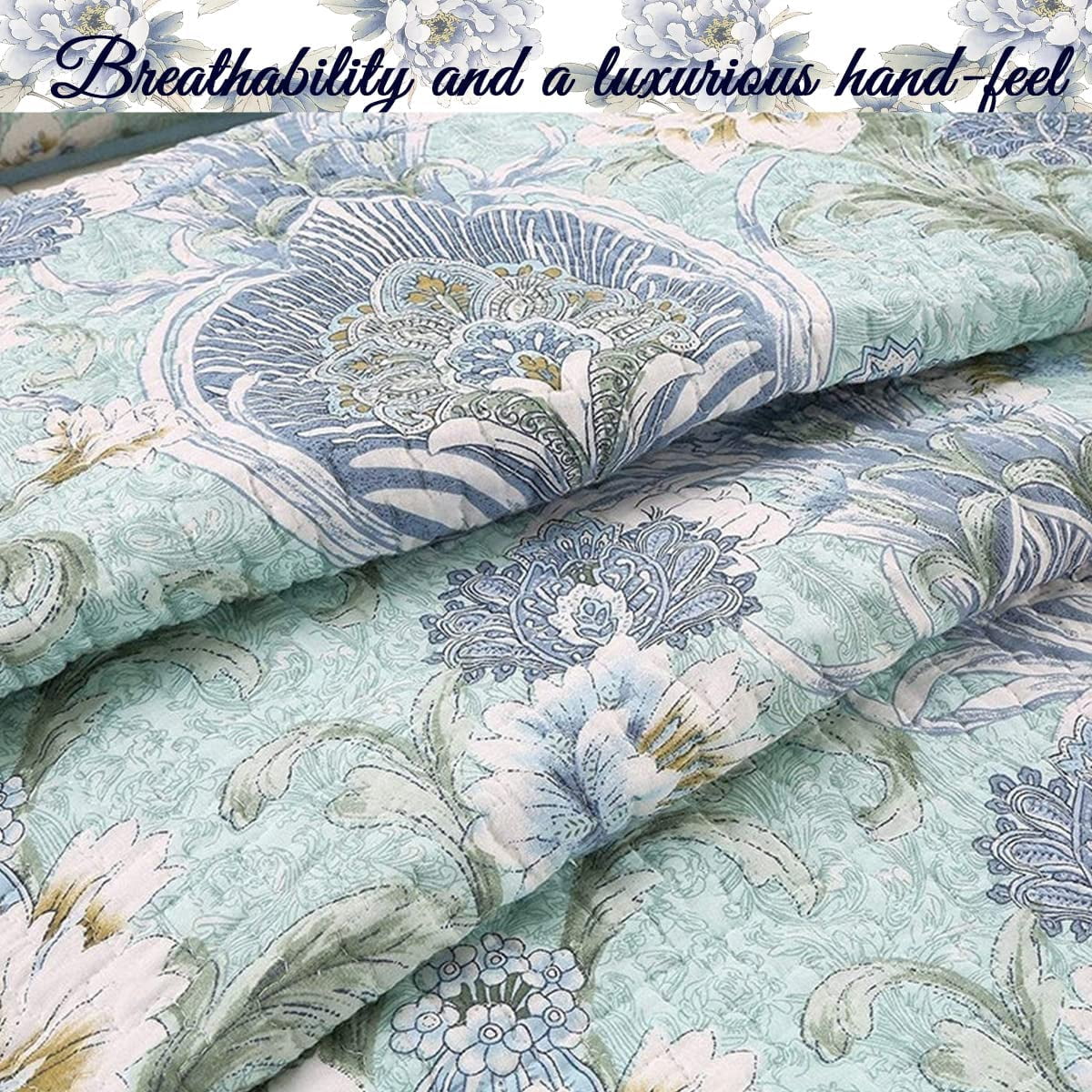 Cozy Line Jasmine Floral Porcelain Garden Vase 100% Cotton 3-Piece Reversible Quilt Set, Queen Set