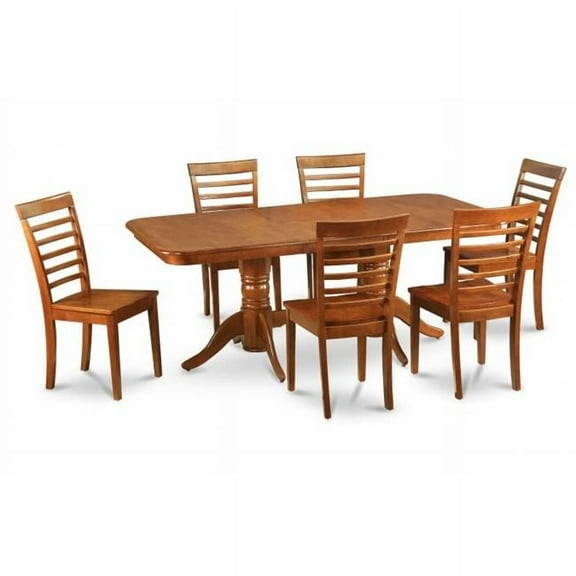 East West Furniture NAML7-SBR-W 7PC Dining Set with Napoleon table featured 17 in. butterfly leaf and 6 Milan wood seat chairs