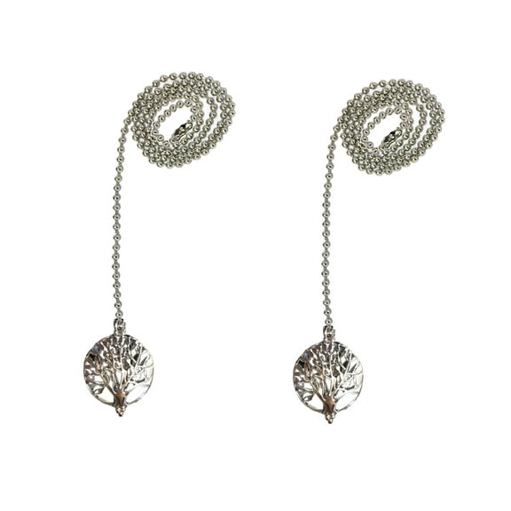 Royal Designs 24 Inch Adjustable Ceiling Fan Pull Chain Extension with Abundant Tree Ornament, Chrome, Set of 2