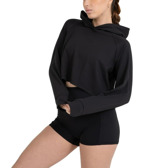 YITTY Active Women's UltraLuxe Cropped Hoodie – Soft Long Sleeve Sweatshirt, Lightweight (Activewear & Loungewear), Iconic Black, M
