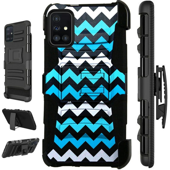WORLD ACC LuxGuard Holster Case Compatible with Samsung Galaxy A71 4G Hybrid Phone Cover (2 Teal Chevron)