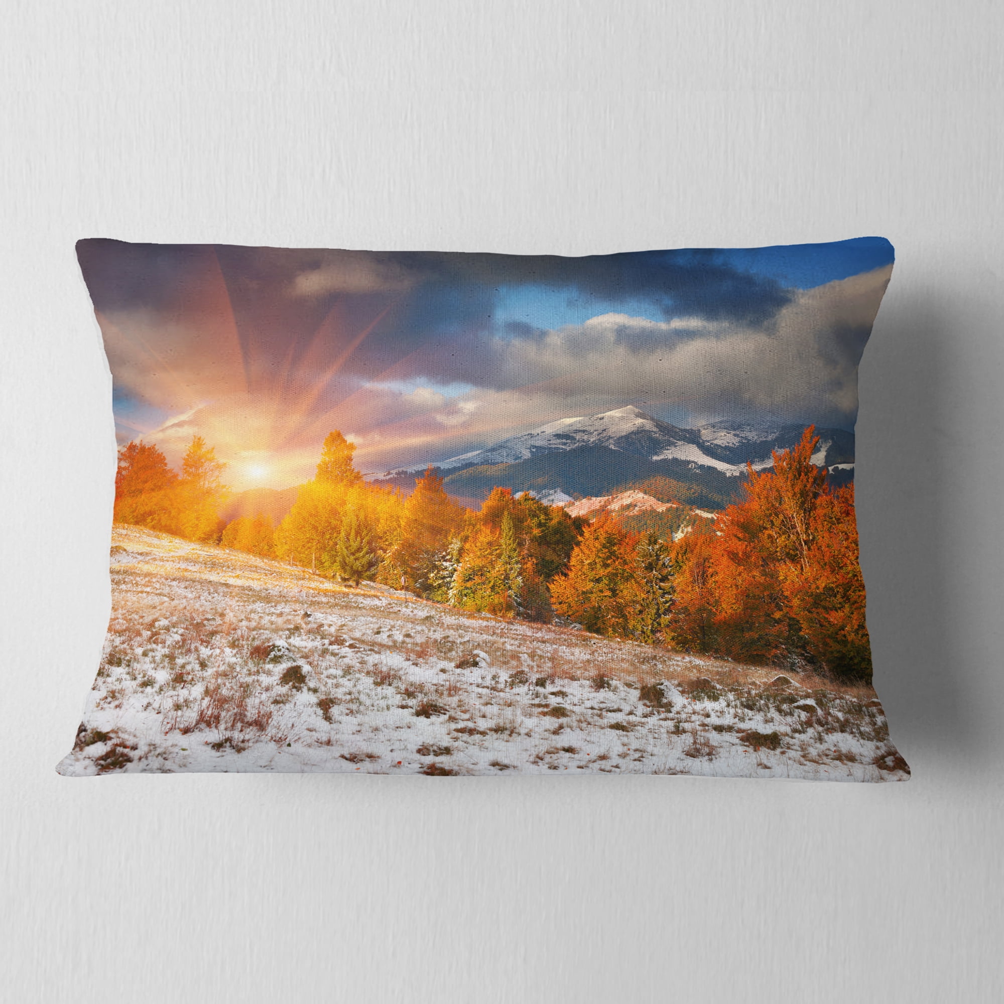 Designart First Snow in Carpathian Mountains - Landscape Photography Throw Pillow - 12x20