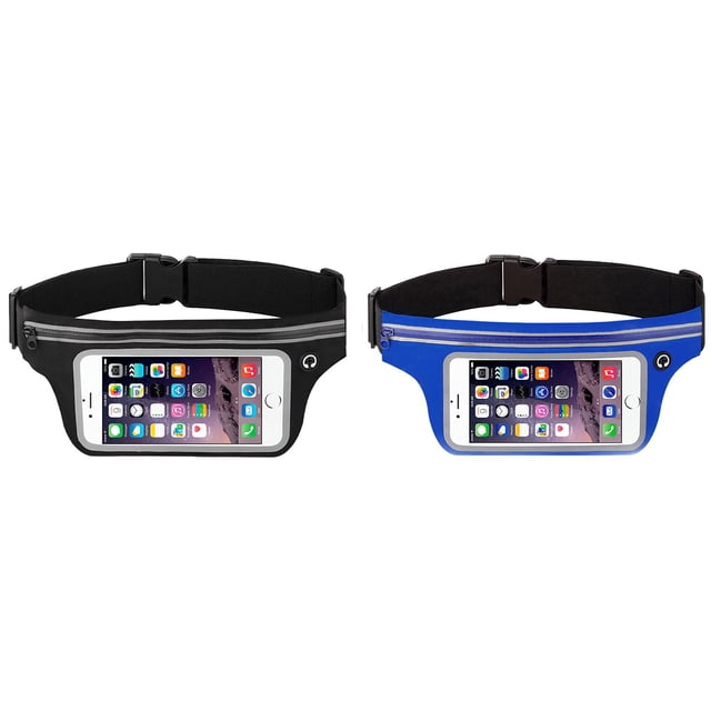 YWIYIUD 2PCS 11.02x4.72 Inch Portable and Durable Running Waist Bag with Touchscreen Case Pocket Adjustable Running Belt Waist Pack for Sports and Gym Workout