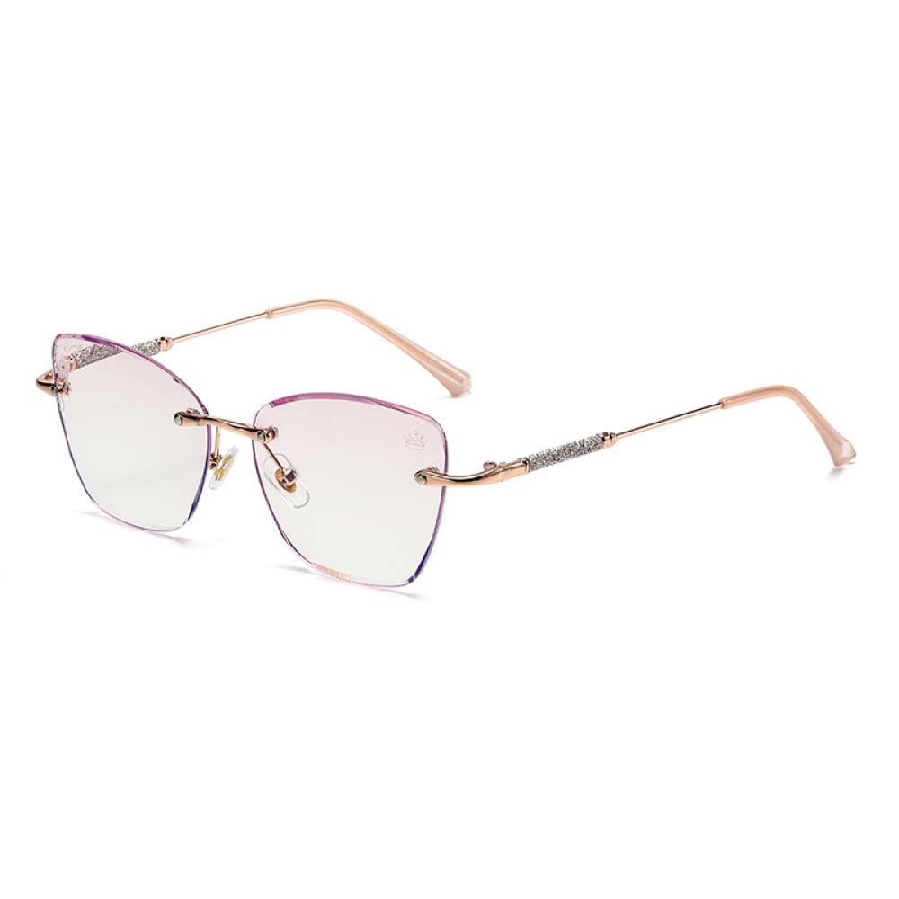 2 Pairs of Women Diamond Rimless Blue Light Blocking Reading Glasses 2.00 Gradient Pink Sunglasses Butterfly Gold Readers +2.00