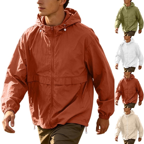 Danhjin Men's Sun Protection Jackets Hooded Long Sleeve Outerwear Fishing Hiking Lightweight Full Zipper Jackets