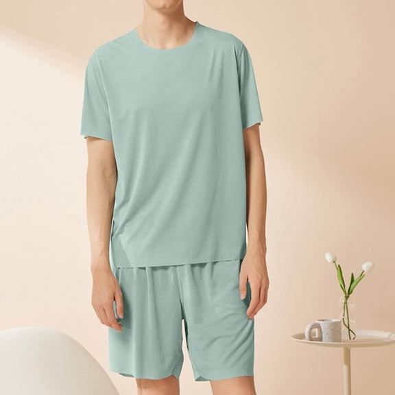 Ceisia Men's Short Sleeve Pajama Set Ultra Soft Breathable Casual Loungewear with Shorts Multi Color Green XL Gifts for Father