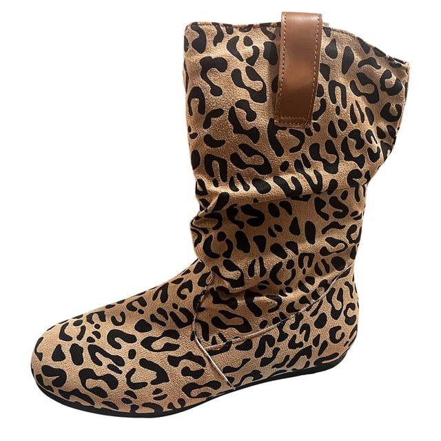 NECHOLOGY Botas Mujer Adulto Femenino Zapatos Botines mujer Moda mujer Flock Flat Slip On Leopard Prints botines cortos cálidos zapatos de punta redonda (Brown, 9.5)