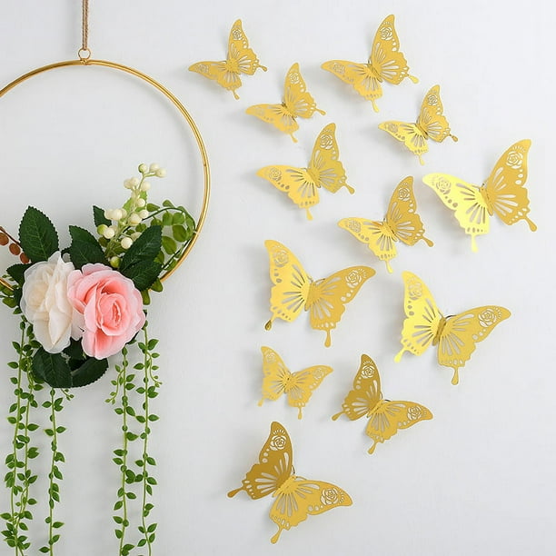 Decoración de pared con mariposas, espejo de bricolaje, pegatinas de mariposas 3D, calcomanías de mariposas extraíbles para el hogar, dormitorio, baño, sala de estar (mariposa, plata)