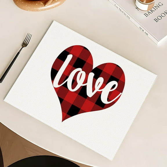 Wadada Valentine's Day Placemats 12x18 Inches, Love Heart Red Seasonal Farmhouse Burlap Indoor Kitchen Anniversary Wedding Dining Valentines Table Decorations for Home Party