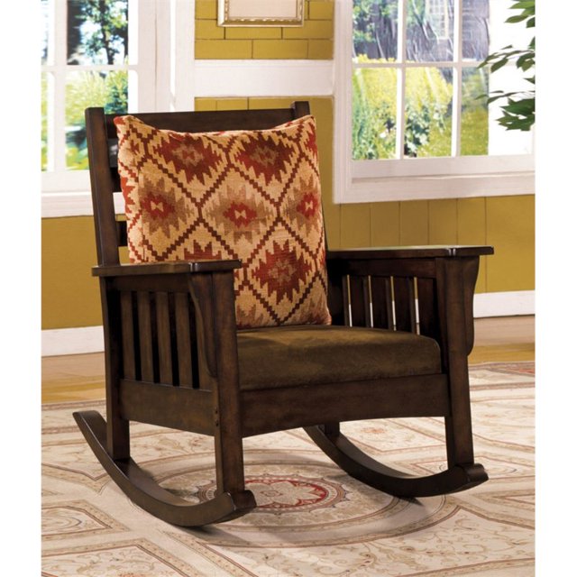 Furniture of America Edward Traditional Wood Slat Back Rocking Chair in Dark Oak