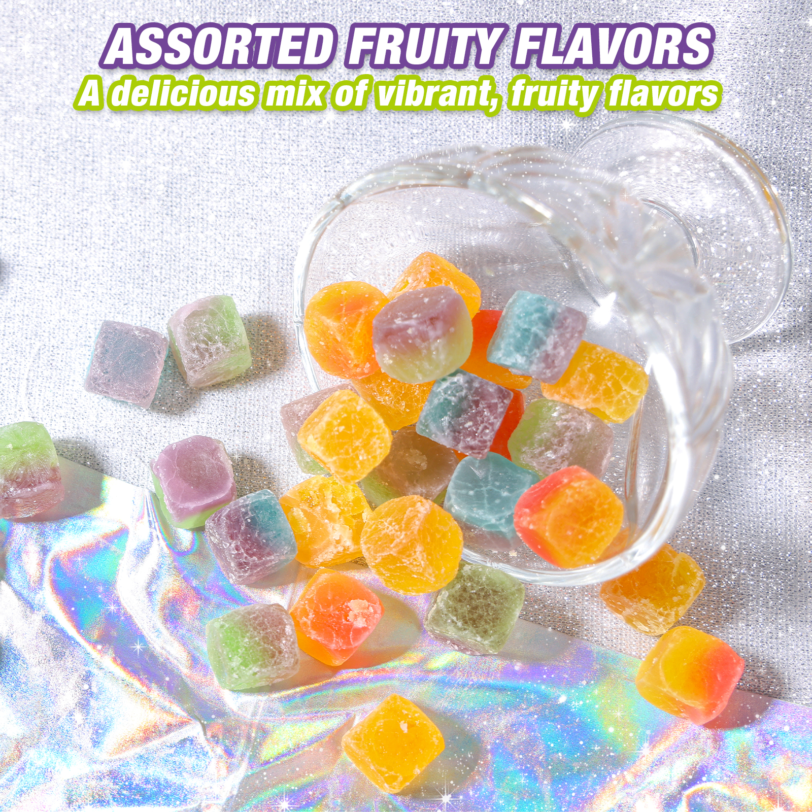 Amos 4D Gummy Candy, Assorted Flavor Candy Crystal Gummy 4 in 1, Fat-Free 3.53 oz(1 Pack)