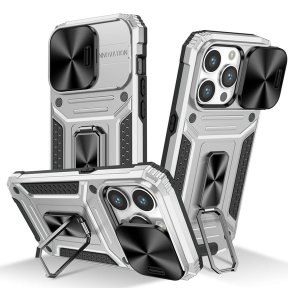 K-Lion for iPhone 14 Rugged Case, Heavy Duty Slide Camera Lens Military Grade Drop Protection Case Magnetic Ring Holder Stand Shockproof Case Cover for iPhone 14,Silver