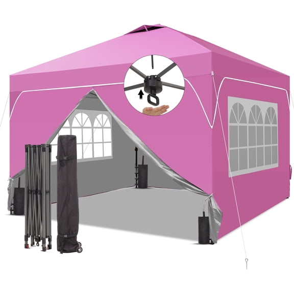 Ainfox 12x12 Pop Up Canopy Tent Center Lock 4 Removable Walls Windproof UV Shelter Outdoor Commercial,Pink