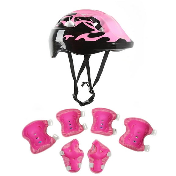 XIAOLE 7pcs Set Adjustable Helmet With Elbow Wrist Knee Pads Protective Gear, Children Helmet Knee Elbow Pad, Cycling Skateboard, Skate Accessories For 3-8 Years Old Boys Girls, Pink