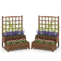 Gymax 2PCS Raised Garden Bed w/Trellis Drainage Holes Legs Twisting Rope for Backyard