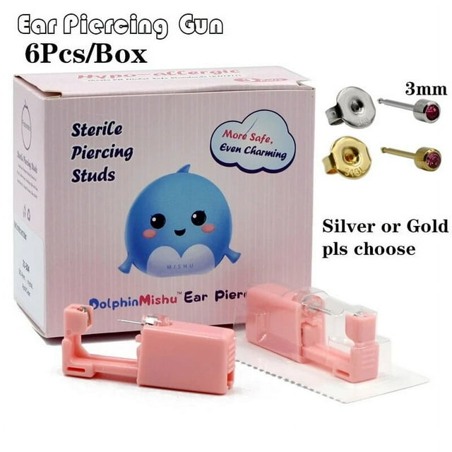 6Pcs/Box Disposable No Pain Ear Piercing Cartilage Tragus Helix Gun Unit ear Stud Display Piercing Tool Kit Ear Piercing Unit