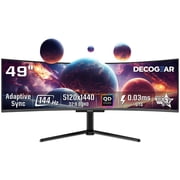Deco Gear 49" Curved QD-OLED Ultrawide Monitor, 5120x1440 0.03ms 144Hz, HDR400 True Black 32:9 Adaptive Sync, 100% sRGB HDMI 2.1 90W USB-C, KVM Built-in Speakers Adjustable Stand