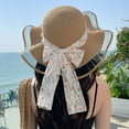 thumbnail image 4 of Ladies Summer Floral Sun Hat Wide Brim Straw Hat with Bow Ribbon for Beach Travel Outdoor Elegant Mesh Design, 4 of 4