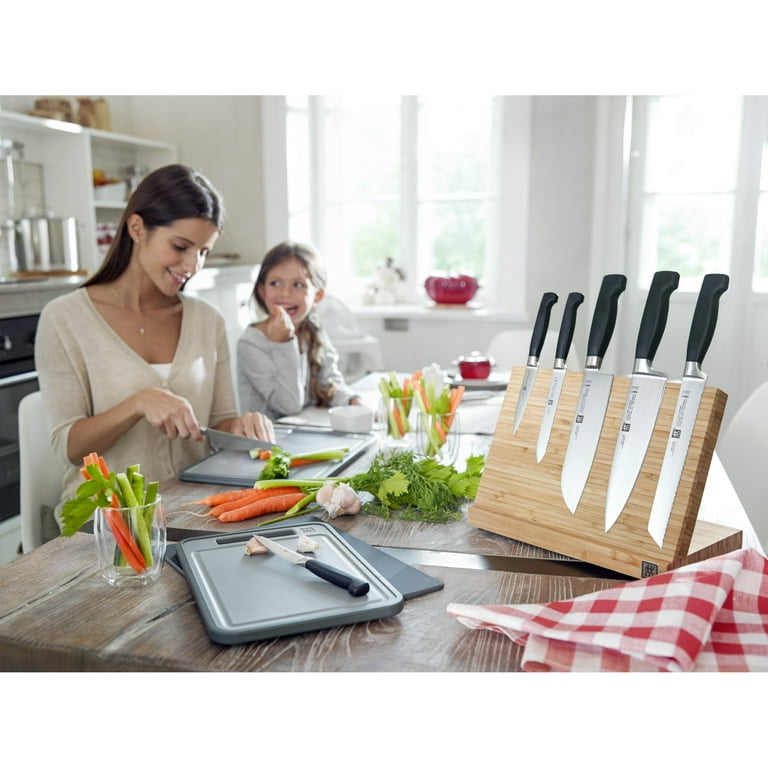 Universal Knife Block, Two-Tiered Slot-Less Kitchen Bamboo Knives