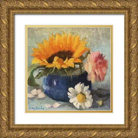 Strube, Ling 26x26 Gold Ornate Wood Framed with Double Matting Museum Art Print Titled - Summer Flowers