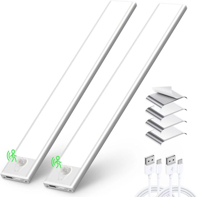 SHIBA-Under Cabinet Lighting, 3 Colors Dimmable Wireless Motion Sensor Closet Lights, Magnetic LED Motion Sensor Light Bar, Rechargeable Under-Counter Light for Kitchen Closet (30cm-2Pack)