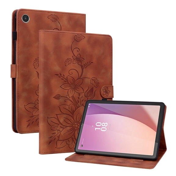 XYX for Lenovo Tab M8 4th Gen 8.0 Inch 2023 TB-300FU/TB-300XU Case, PU Leather Slim Folio with Multi-Angle Stand, Brown Lily Flower