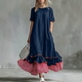 thumbnail image 7 of LEKWK Maxi Dresses for Women Color Block Short Sleeve Tiered Flowy Dress Ruffle Striped Hem A Line Sundress Summer Fashion Beach Vacation Outfits, 7 of 7