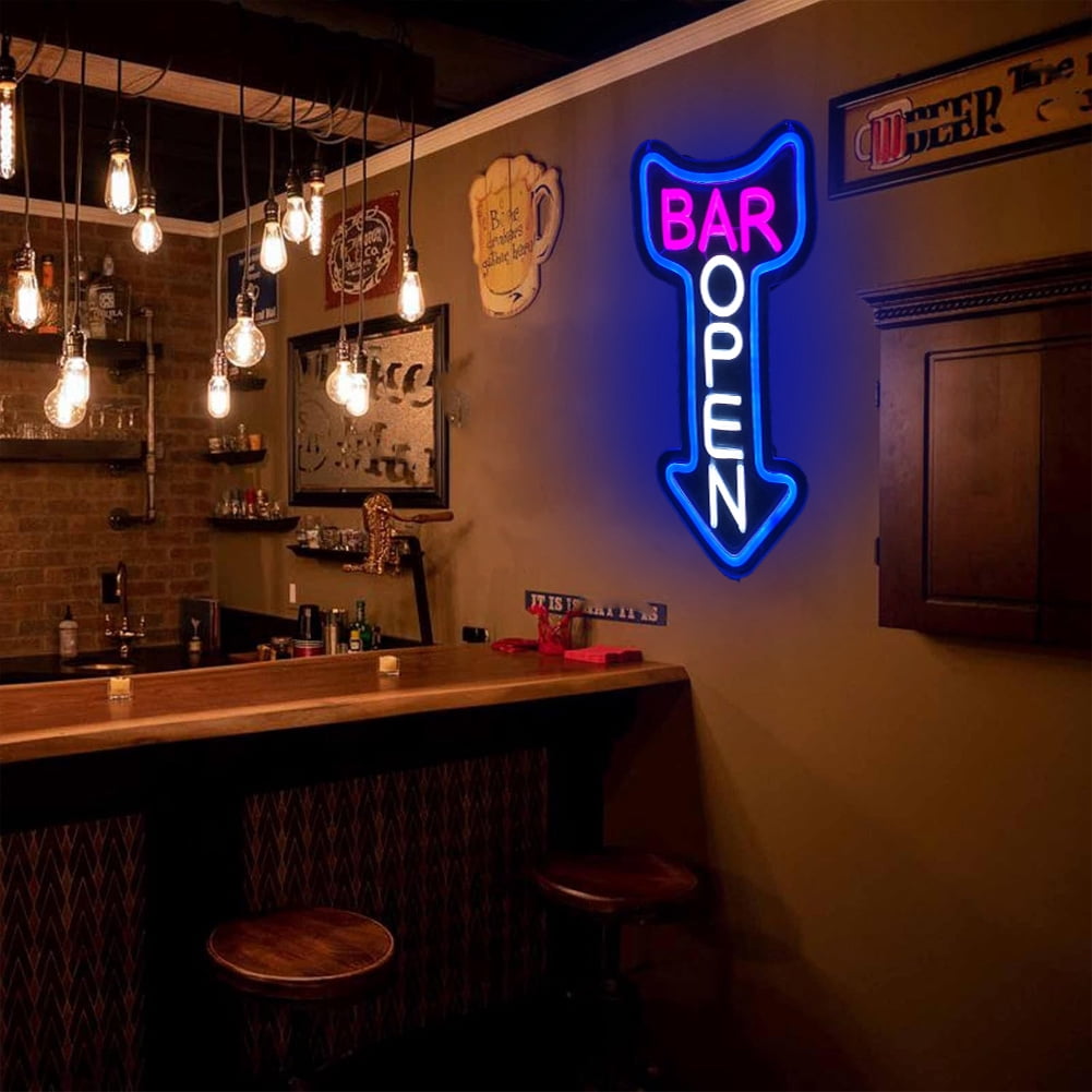 Bar Open Neon Sign,Open Arrow Neon Light for Bar Club Beer Shop Man Cave Restaurant Business Occasions Decor ( go straight )