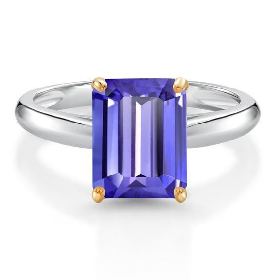 Gem Stone King 10K White and Yellow Gold Blue Tanzanite Engagement Ring for Women (2.30 Cttw, Octagon 9X7MM, Gemstone December Birthstone, Size 6)