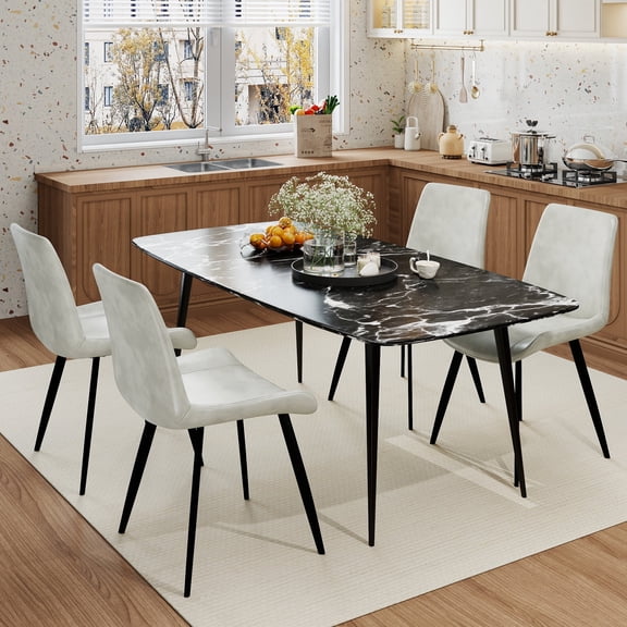 Abunitt Dining Chairs Set of 4, Modern White PU Leather Upholstered Kitchen Chairs with Metal Legs for Dining Room Living Room