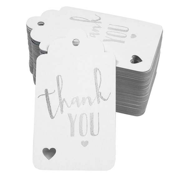 Inkdotpot 100 Pcs Real Silver Foil Paper Tags ThankYou Bridal Shower-Baby Shower-Retirement-Wedding-Birthday Favor Hang Tag