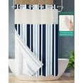 thumbnail image 2 of No Hook Shower Curtain with Snap-in Liner, Navy Blue Gradient Striped Waterproof Fabric Bathroom Curtains, Modern Minimalist Ombre Lines Bath Curtains & Mesh Top Window Stand Up Stall 36"x72", 2 of 6
