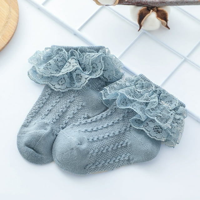 Kmbangi Baby Girls Lace Princess Socks Double Layer Ruffle Frill Solid Color Hosiery