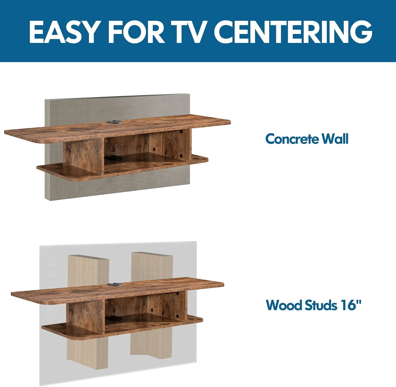 WAMPAT 2-Tier Floating TV Shelf Wall Mounted,Modern Floating Entertainment Center Media Console Under TV for Living Room, Rustic Brown