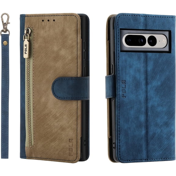 LINLIN Zipper Wallet Phone Case, Folio phone Case,Leather Flip Cover with Wrist Strap, Contrasting Colors,Card Slot&Cash Bag,Wallet Phone Case for Google Pixel 7 pro