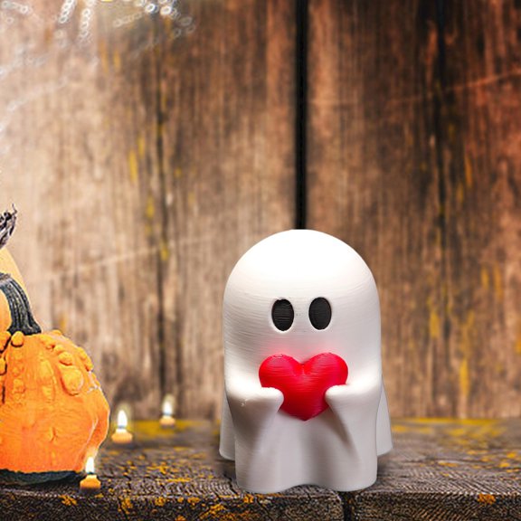 Cute Ghost Holding Heart Statue, Spooky Halloween Desktop Ornament for Indoor Outdoor Home Festival Display, Novelty Seasonal Decor