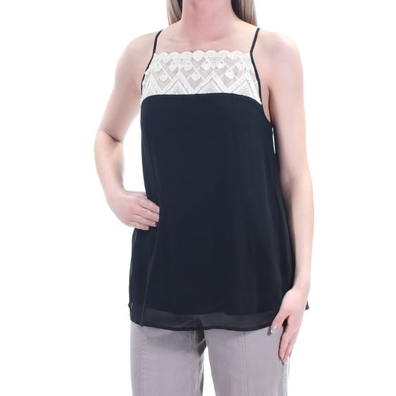 KENSIE Womens Black Lace Spaghetti Strap Square Neck Top Size: XS