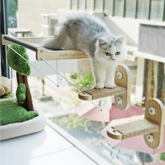 Cat Window Perch, Foldable Cat Hammock for Window, Stable Window Shelves for Indoor Cats, Set Includes 2 Pack of Window Stairs