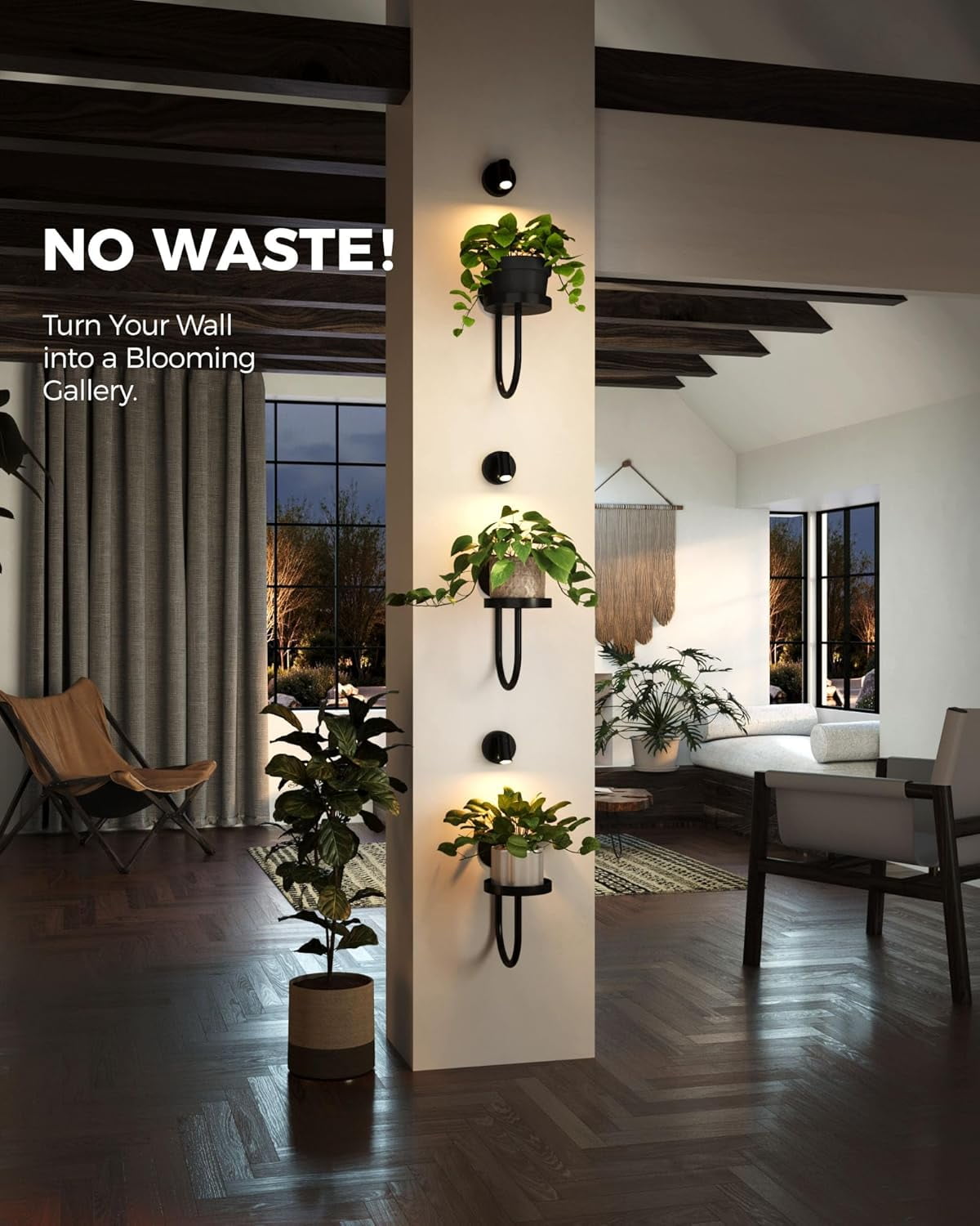 Wall Decor Plant Stand with Lights Wall Art Planters Window Plant Hanger Indoor Hanging Planters for Indoor Plants for Living Room Black