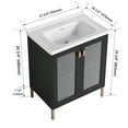 thumbnail image 4 of 28" Bathroom Vanity, Modern Double Door Storage Cabinet With Ceramic Single Sink, Soft Closing Glass Door, Freestanding Bathroom Sink Cabinet, Black, 4 of 9