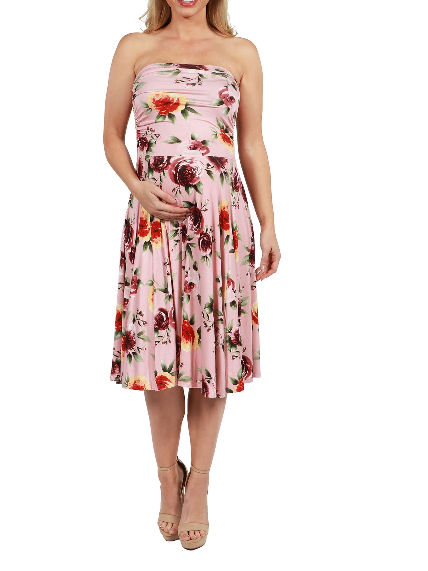 Melina Pink Floral Strapless Maternity Dress
