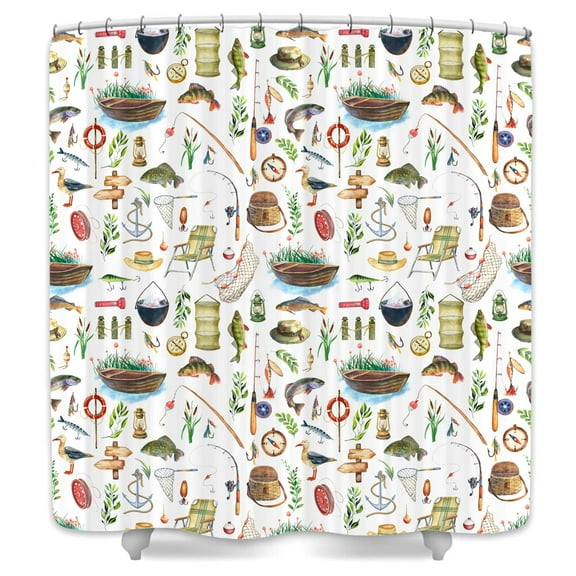 Gone Fishing Shower Curtain,Retro Farmhouse Fishing Lover Bath Curtains,Camping Adventure Vacation Outdoors Rustic Cabin Waterproof Polyester Bathroom Decor with Hooks,69X70 IN
