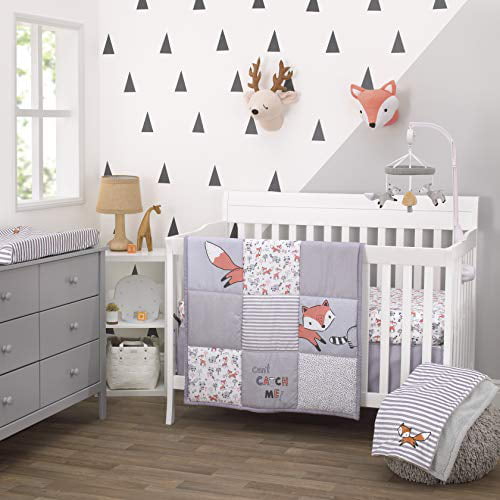 Pink/Grey/White/Blue NoJo Watercolor Deer 4 Piece Nursery Crib Bedding Set