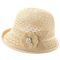 thumbnail image 2 of AWASD Cute Straw Hats for Women - Elegant Pearl Floral Sun Hat, Packable Outdoor Vacation Summer Fisherman Cap, UPF50+ Wide Brim Breathable Beach Sun Hat Under $5 Beige, 2 of 5