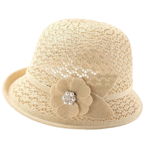 LEKODE Sun Hat for Women Summer Straw Beach Hats Floppy Crochet Hat UV Protection Travel Bucket Hat Foldable Packable Beige One Size