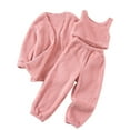 thumbnail image 2 of UQJfacai Toddler Girls 3 Piece Oufits Fuzzy Fleece Tank Top Plush Open Front Cardigan Pants Set Soft Fall Winter Clothes 1-7 Years, 2 of 7