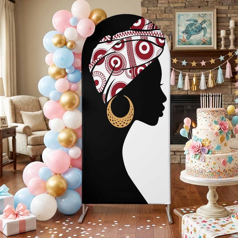 Maths Background Cartoon Pattern Black Women Arch Backdrop Covers 5 FT, Ankara Hijab Scarf Earrings ...