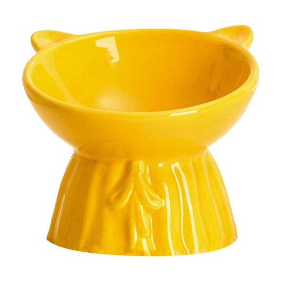 Lilixerw Ceramic Raised Cat Bowl,Anti-Tip Elevated Cat Food & Water Dish for Neck Support,Whisker Relief & Better Digestion,Home Large Capacity Pet Bowl,5.11x4.72x4.52in,Yellow