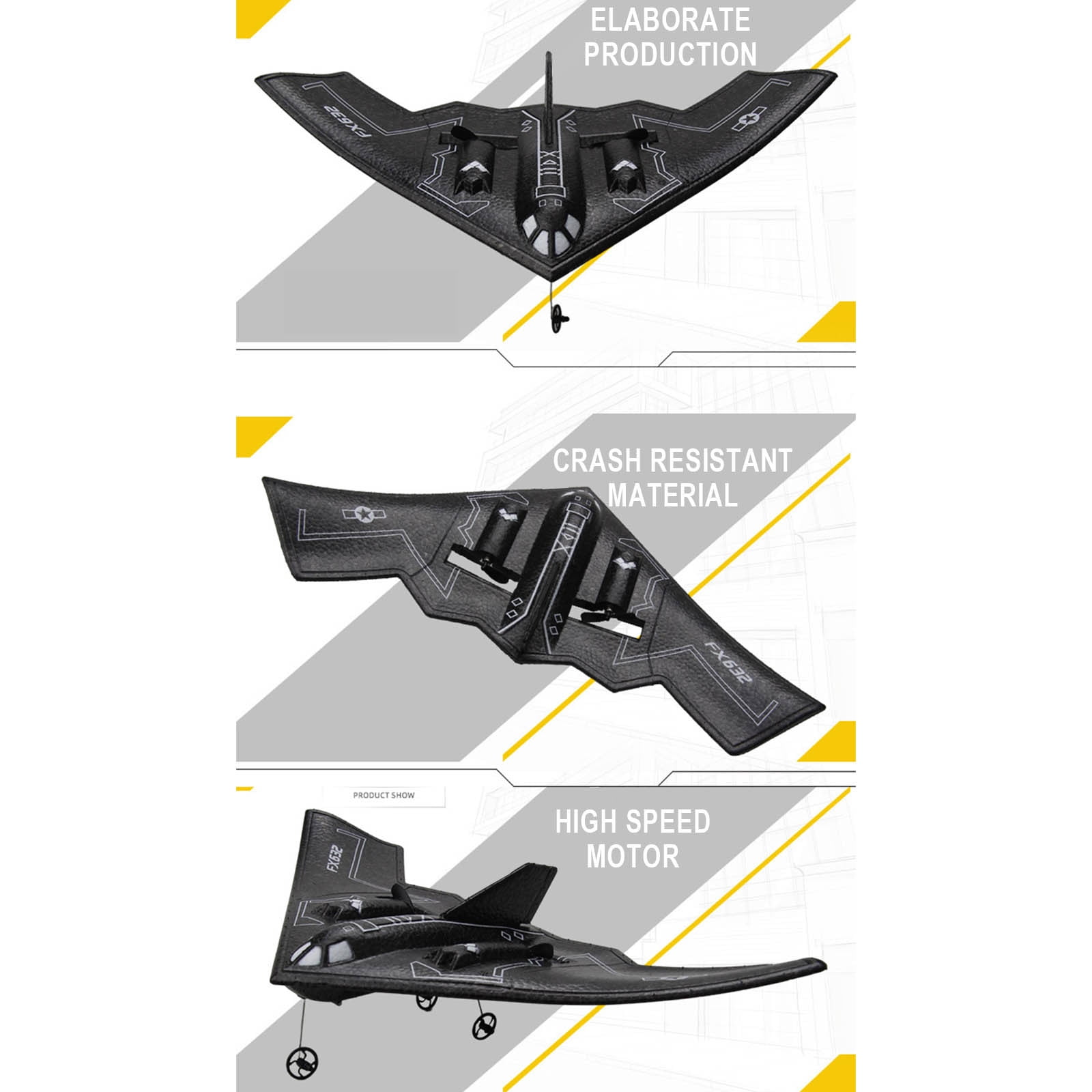 RC Foam Airplane, Fixed Wing RC Aircraft, B2 Fighter Model, Gyroscope Self-Stabilization, Ready-to-Fly RC Plane, RC Foam Airplane